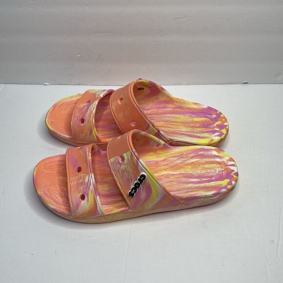 Crocs Classic Papaya Marble Multi Color Slide Sandal Size 12 Orange - Picture 4 of 8